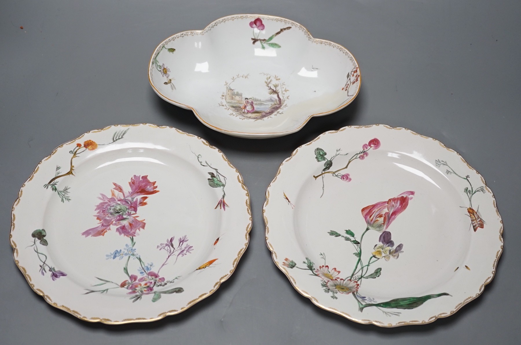 Three 19th century French faience dishes, largest 24cm diameter